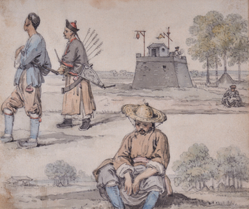 Chinese figures (one an archer), 1793 (Watercolour)