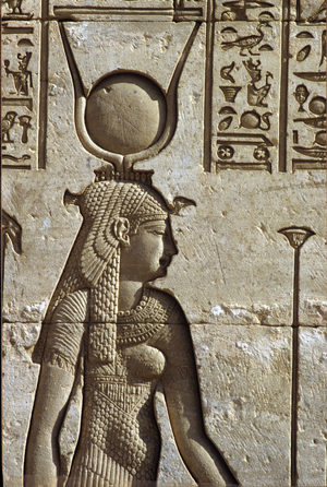Ancient Egypt, Wall carving, Goddess Isis, Temple of Hathor, Dendera (photo)
