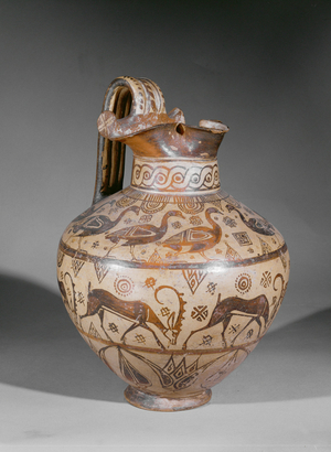 Rhodian oenochoe with animal decor, deer and swans Height 32 …