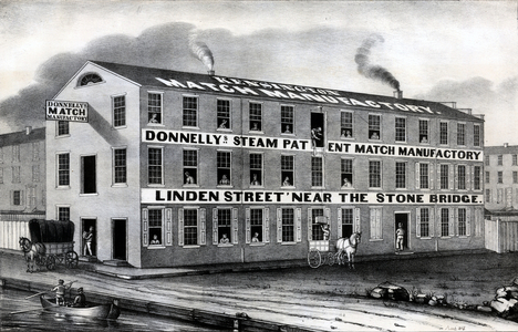 Donnelly's steam patent match manufactory, Linden Street near the Stone Bridge, Philadelphia, August 1847 (litho)

