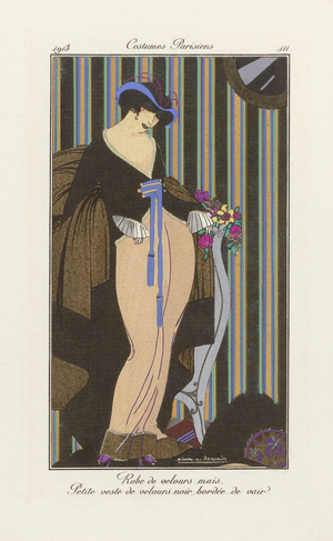 Design for a Velvet Dress, from Costumes Parisien, pub.1913 (pochoir Print)