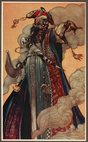 'He saw a genie of monstrous bulk advancing towards him'