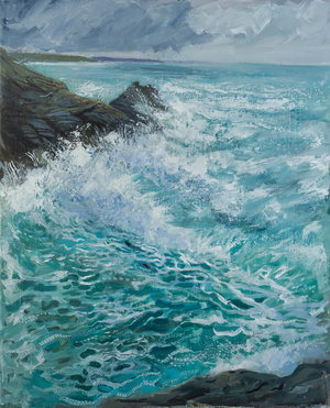 Seals at Play in a Wild Sea (Acrylic on Canvas)