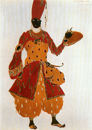 Eunuch, costume sketch for the ballet Sheherezade by Nicolai Rimski-Korsakov (watercolour and gold on paper)