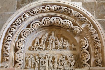 Saint Mary Magdalene basilica, Vezelay, France. Tympanum of the southern portal of the narthex