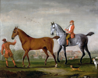 Two Racehorses with Grooms and Hounds in the Park at Newstead Abbey, Nottinghamshire, 1724 (oil on canvas)