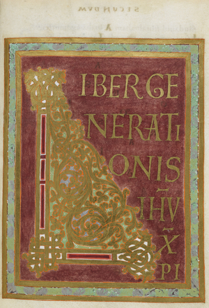 Decorated initial 'L'(iber) with foliate and interlace patterns