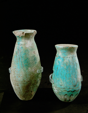 Two Egyptian unguent vases from Jerusalem (faience)