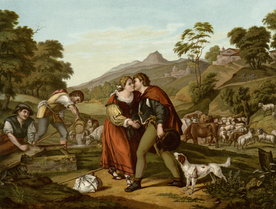 Jacob and Rachel (colour litho)