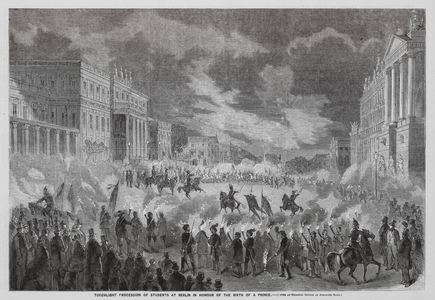 Celebrations for the birth of Prince Wilhelm of Prussia, Berlin, 27 January 1859 (engraving)