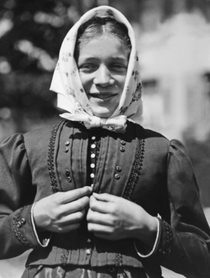 Girl in traditional costume from St. Peter in Schwarzwald, 1934 (b/w photo)