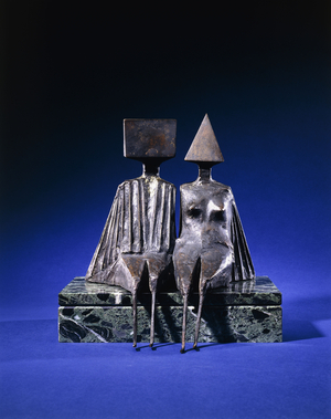 Sitting Couple on Base III,  (bronze with a dark brown patina)
