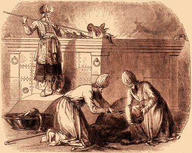 Israelite priests preparing  burnt offering - Bible (print)
