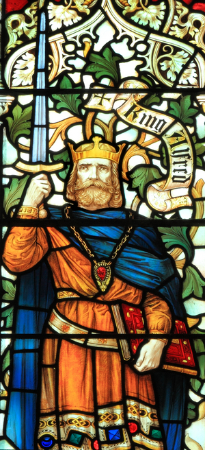 King Alfred the Great, of Wessex, King of West Saxons, King of Anglo Saxons, 9th century, Saxon King 2 (stained glass)