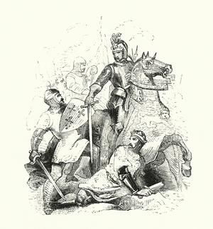 Prince Edward rescues his father in battle, 1265 (engraving)