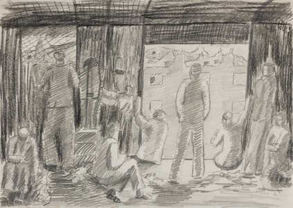 'Went through Hamburg in a cattle truck, and horrified by the destruction…', 1945 (pencil on paper)