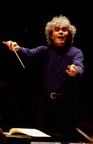 Simon Rattle - British conductor born in 1955 rehearsing in Paris in 1999