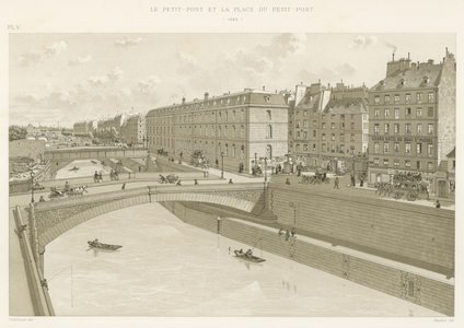 Le Petit-Pont et la Place du Petit-Pont, 1880 (colour litho)