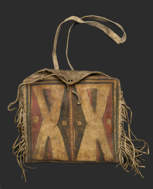 Woman's Fringed Raw Hide Bag with Strap for Carrying, Comanche, c.1900 (hide, pigment)