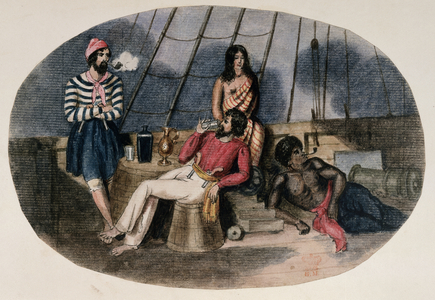 (Drawing no.121) An officer and sailor with natives on board a ship