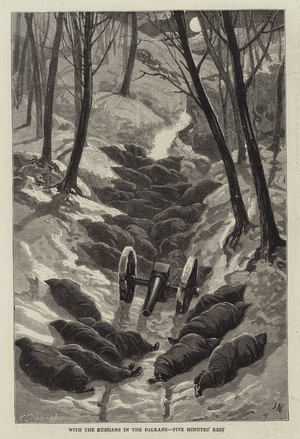 With the Russians in the Balkans, Five Minutes' Rest (engraving)