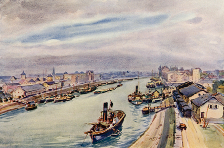 The Rhine: The Port, Mannheim (colour litho)