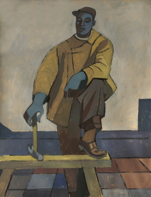Roofer (oil on paper on board)