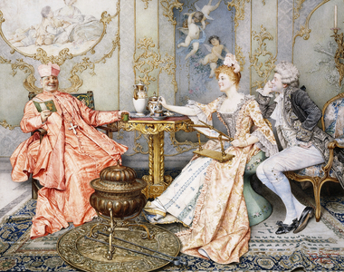 The Tea Party,  (watercolour with pencil on board)