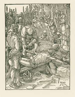 Christ being nailed to the Cross, c.1509 (woodcut)