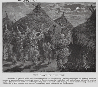 Traditional rain dance, Africa (engraving)