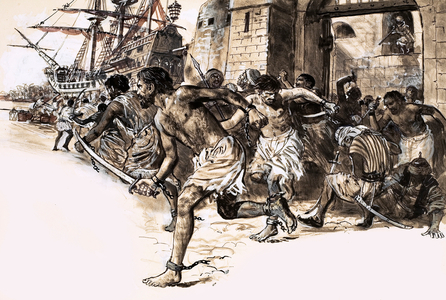 John Fox and his fellow slaves staged a breakout in Alexandria (gouache on paper)