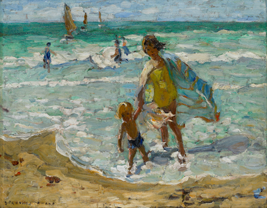 A Blowy Day at the Seaside (oil on canvas)