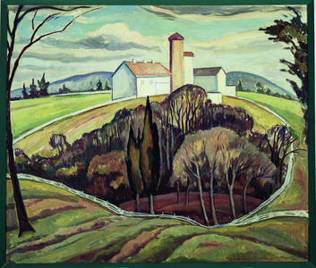 Untitled (landscape with old farmhouse) (oil on canvas)