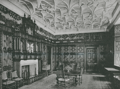The Dining-Room, Gilling Castle, Yorkshire, Showing Pendant Ceiling (b/w photo)