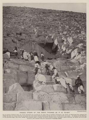 Rugged steeps of the Great Pyramid as it is to-day (b/w photo)