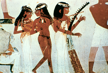 Female dancer and musicians, tomb of Nakht at Luxor (Thebes) c1420 BC. 