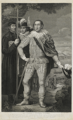 Landing of Christopher Columbus, engraved by David Edwin (1776-1841), 1800 (stipple engraving and etching on wove paper)