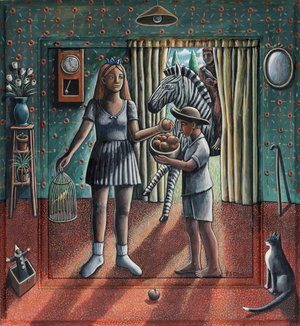 Les Pommes Magiques, 2023 (tinted gesso on wood)