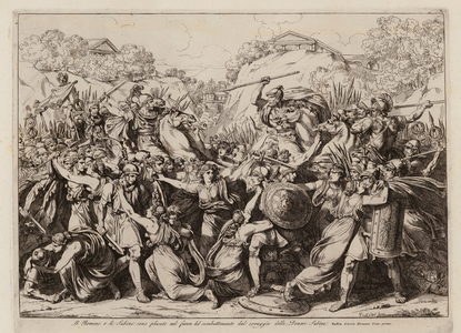 The Sabine women make peace between their army and that of Rome (etching)