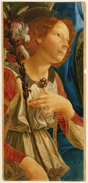 Study of the Angel Gabriel, from 'Virgin and Child with two Angels', after Verrocchio, 1881 (w/c, bodycolour and gold on paper)
