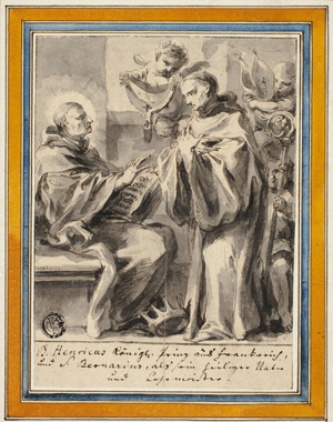 King Henry of France and Saint Bernard of Clairvaux (pen & black & brown ink, with brush & grey wash, over traces of red chalk, on cream laid paper, laid down on ivory laid paper)