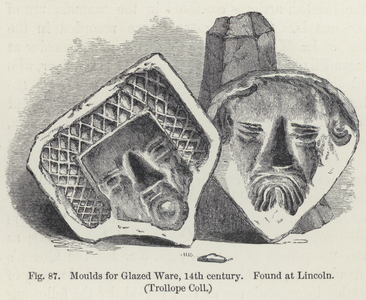 Moulds of glazed ware, 14th century, found at Lincoln (colour litho)