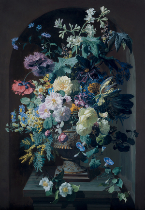Vase Of Flowers With Mimoses And Vase Of Flowers With Grape Bunch (Peer), 1845 (gouache on paper)