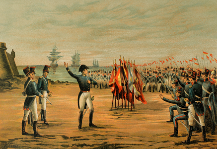 Spanish soldiers in Denmark swearing an oath to homeland, 1890 (chromo)