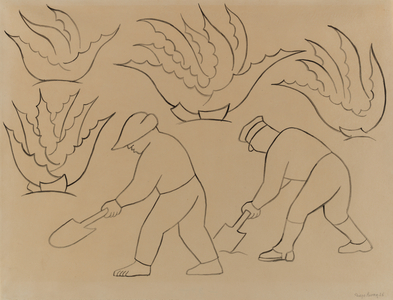 Untitled (Soldier and Laborer Working in a Maguey Field), 1926 (ink on paper)