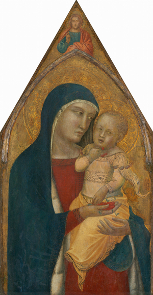 Madonna and Child, with the Blessing Christ [middle panel], probably 1340 (tempera on panel transferred to canvas)