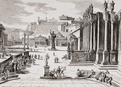 Imaginary view of the market place in ancient Sparta.  From El Mundo Ilustrado, published Barcelona, 1880.