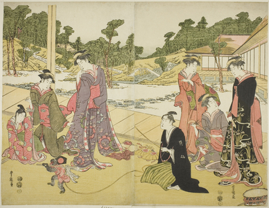 The Young Monkey Showman (Wakashu sarumawashi), 1769-1825 (colour woodblock print; oban diptych)