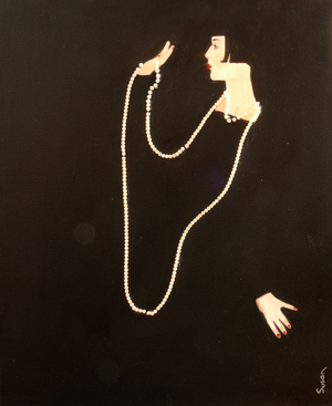 1920s Women Swinging Pearls, 2016, (acrylic/collage on canvas)