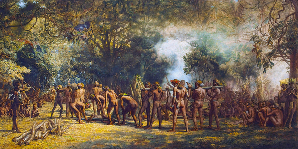 Cannibal feast on the Island of Tanna, Vanuatu c.1887 (oil on canvas)